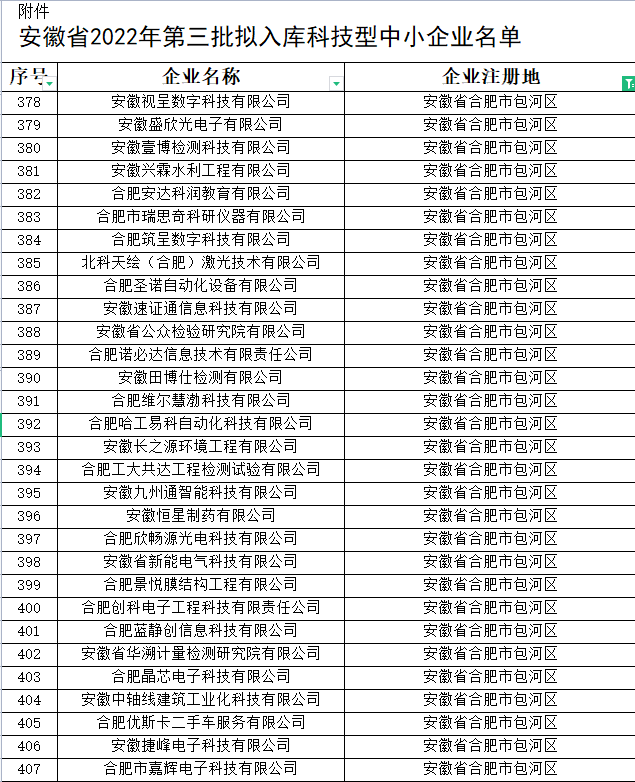 合肥市科技型中小企業名單